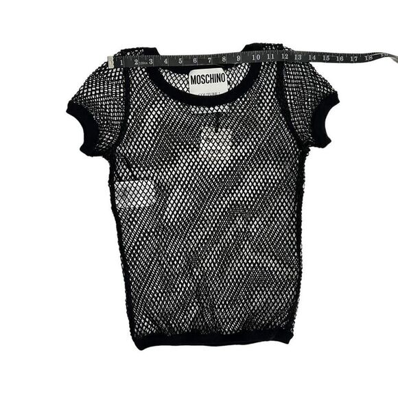 MOSCHINO BOUTIQUE NWT Women's Black Open-Knit Short-Sleeve Top Size 6 - Picture 10 of 11